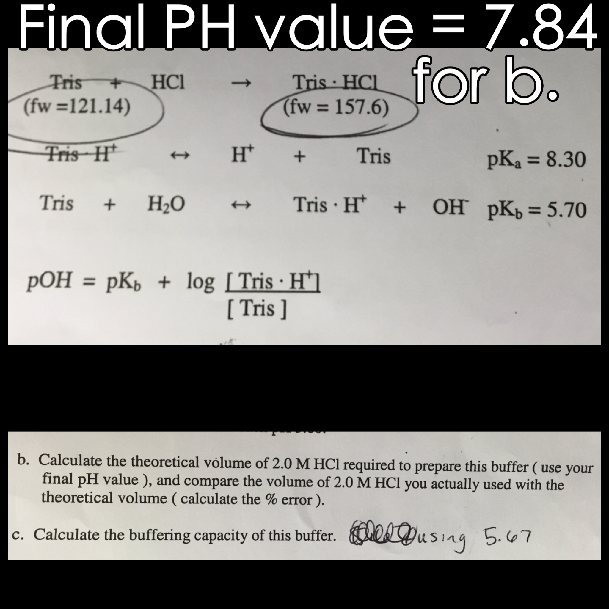 pOH = pKb + log [Tris . H+]/[Tris] Calculate the | Chegg.com