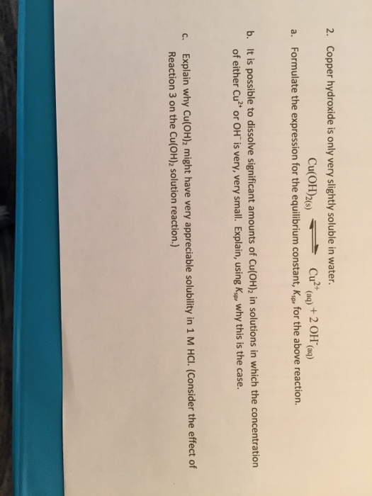 Solved Copper Hydroxide Is Only Very Slightly Soluble In