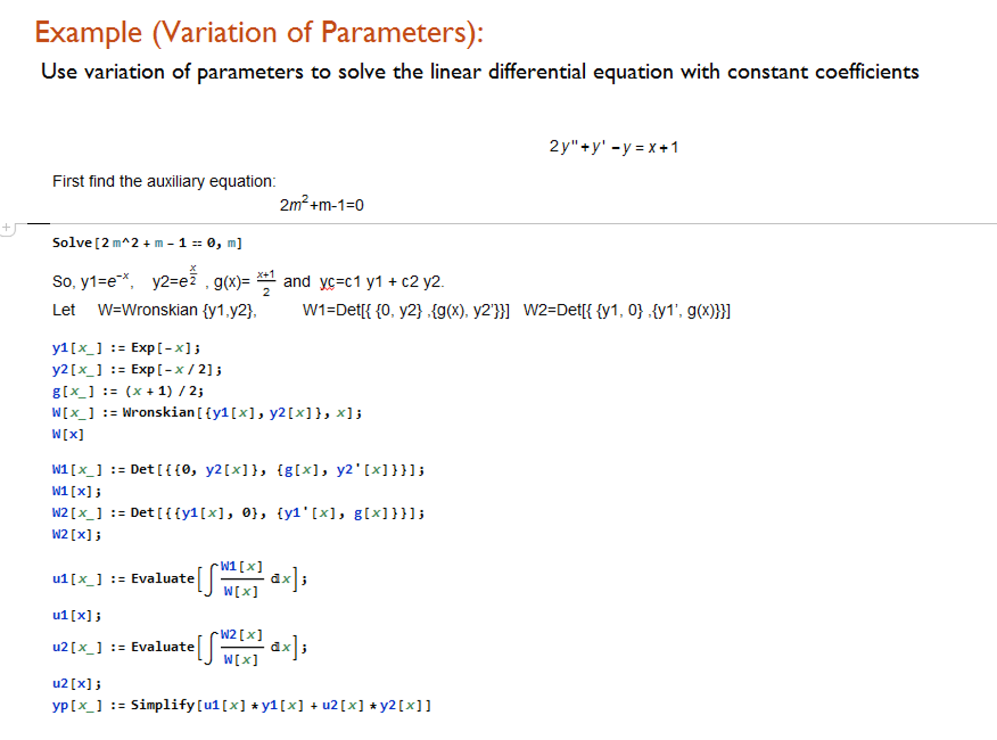 Solved Example (Variation Of Parameters) Use Variation Of | Chegg.com