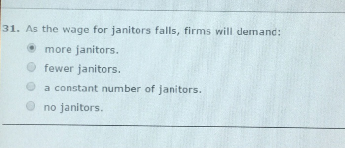 Solved As the wage for janitors falls, firms will demand: | Chegg.com