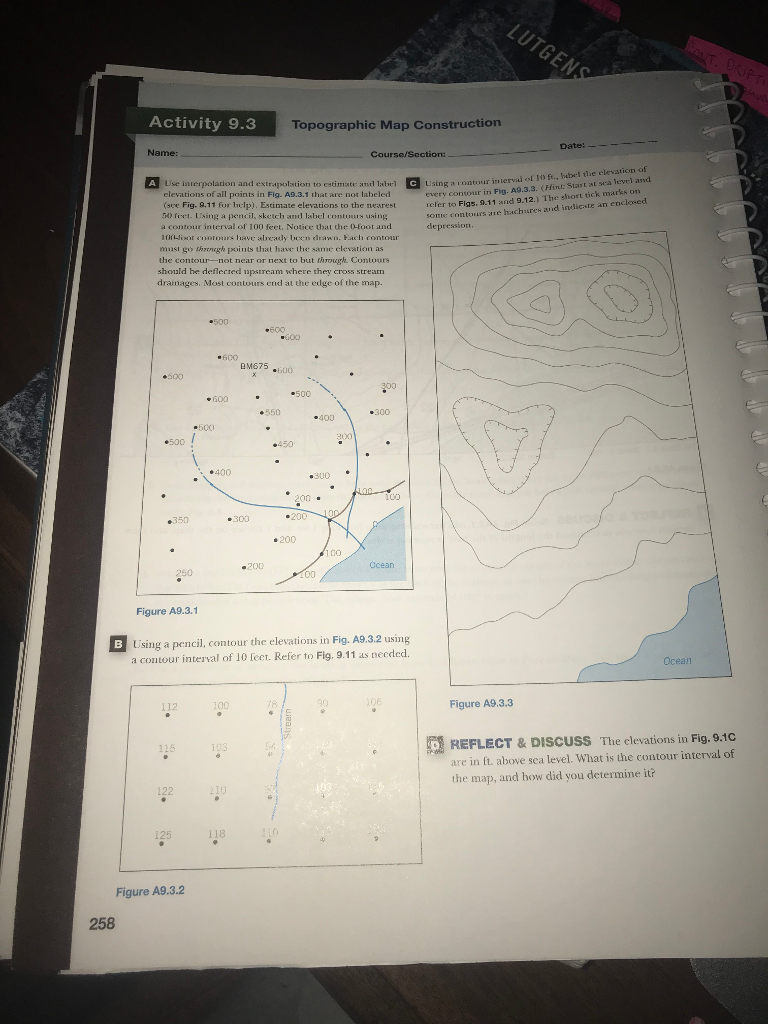 Solved LUTGEN Activity 9.3 Topographic Map Construction | Chegg.com