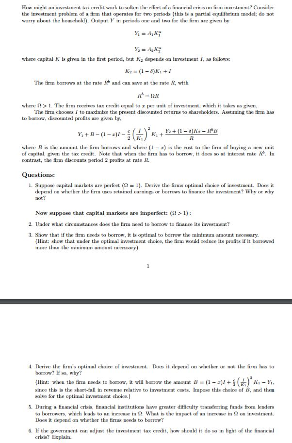 How Might An Investment Tax Credit Work To Soften The Chegg