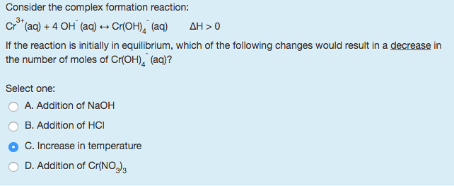 Solved Consider the complex formation reaction: Cr^3 + (aq) | Chegg.com