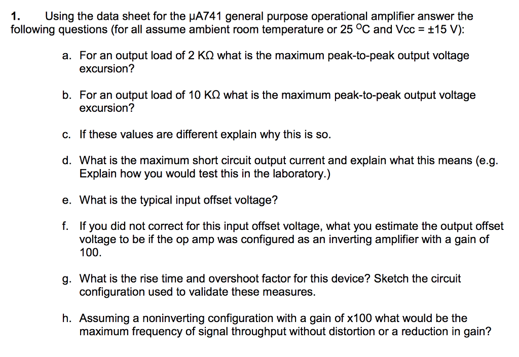 Solved Using the data sheet for the ??741 general purpose | Chegg.com