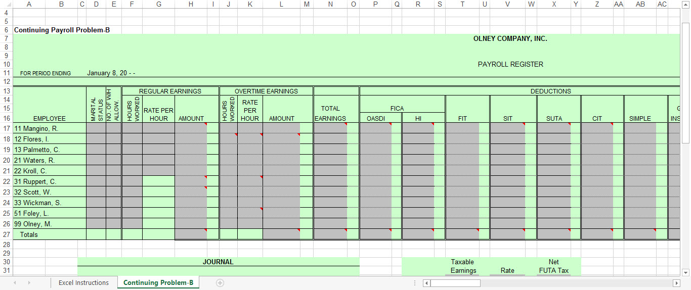 olney company, inc. employer register payroll taxes continuing payroll problem kipley company answers