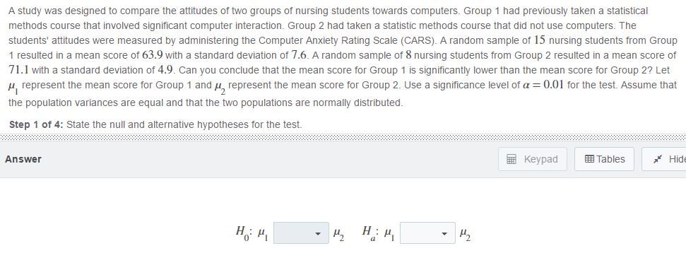 Solved A study was designed to compare the attitudes of two | Chegg.com