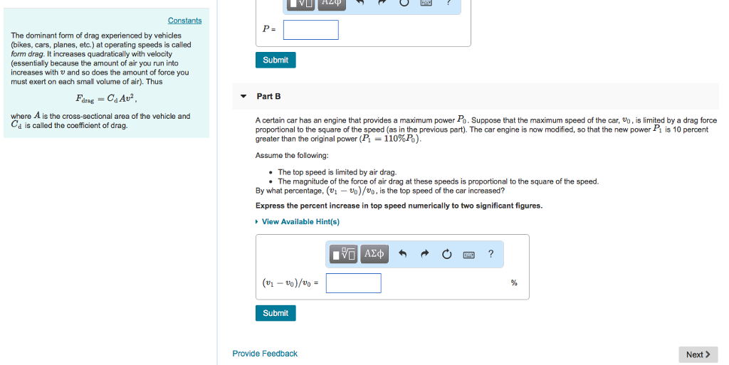 Solved Constants Part A The dominant form of drag | Chegg.com