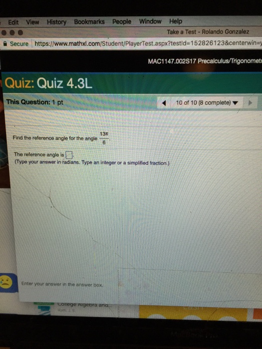 Solved Find the reference angle for the angle 13 pi/6 The