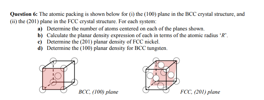 Solved Question 6: The atomic packing is shown below for (i) | Chegg.com