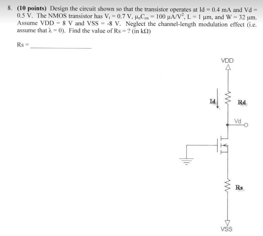 Solved Design the circuit shown so that the transistor | Chegg.com