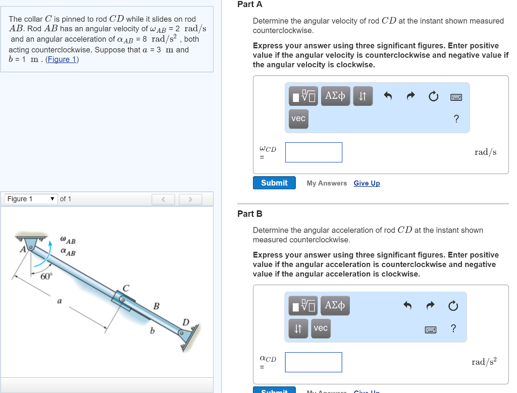 Solved Part A Determine the angular velocity of rod CD at | Chegg.com ...