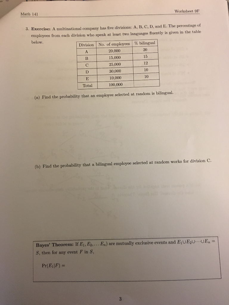 Solved Worksheet 9F Math 141 Exercise: A multinational | Chegg.com