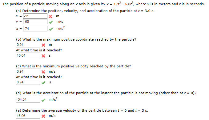 Solved The position of a particle moving along an x axis is | Chegg.com