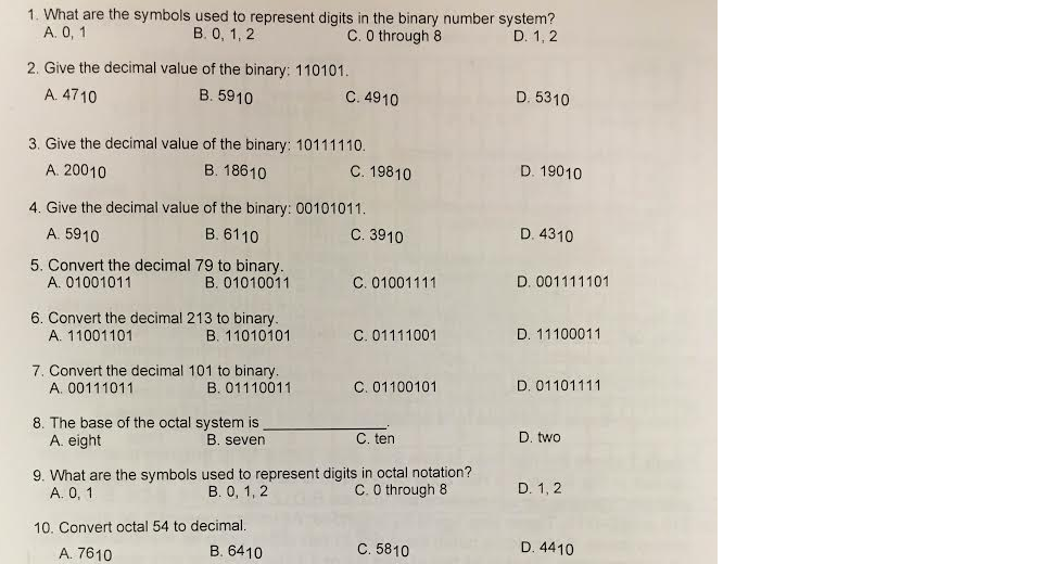 the decimal number system uses only two symbols 0 and 1
