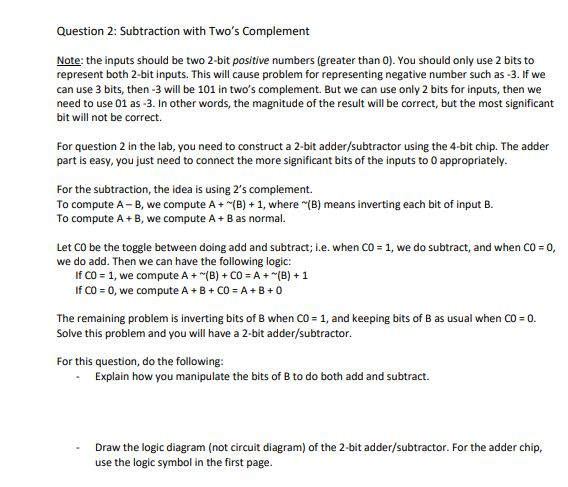 Solved Question 2: Subtraction With Two's Complement Note: | Chegg.com