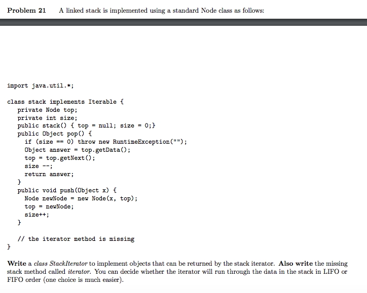 basic linked list stack overflow java