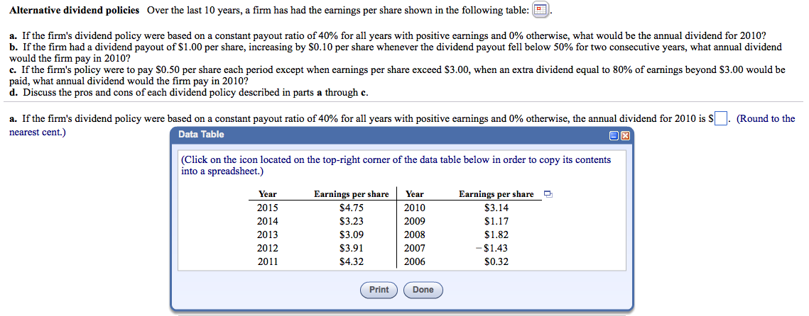 Solved If the firm's dividend policy were based on a | Chegg.com