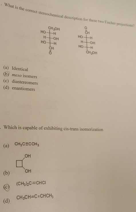 Solved What is the correct stereochemical description for | Chegg.com