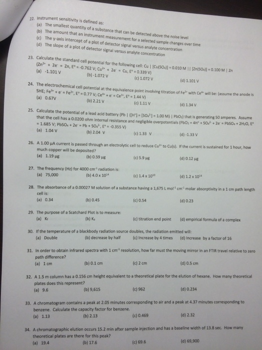 Solved Instrument Sensitivity Is Defined As The Smallest Chegg