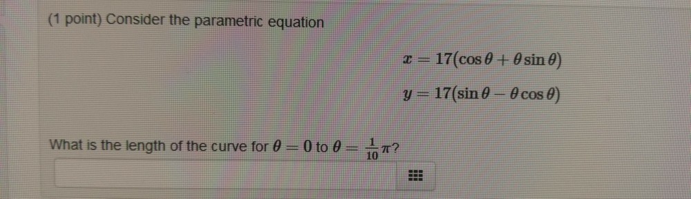 Solved (1 point) Consider the parametric equation Z-17 (cos | Chegg.com