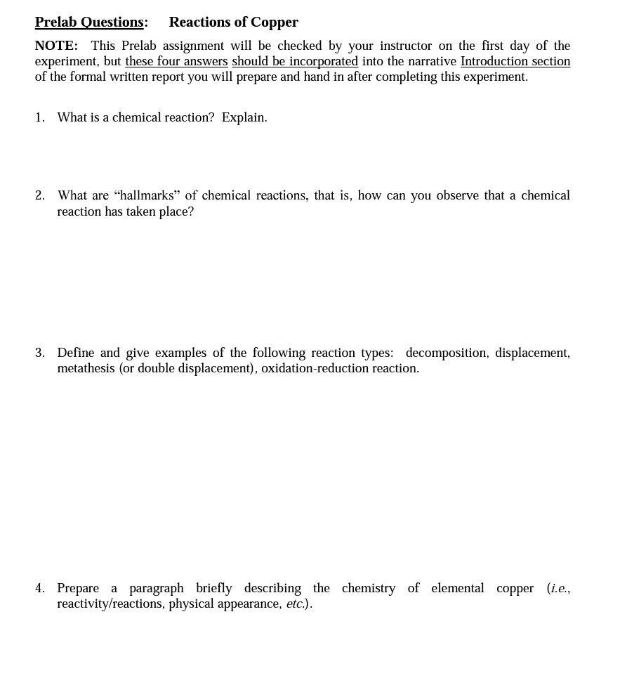 Solved Prelab Questions: Reactions Of Copper NOTE: This | Chegg.com