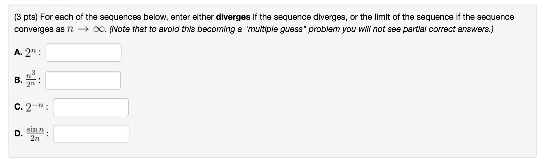 Solved For each of the sequences below, enter either | Chegg.com