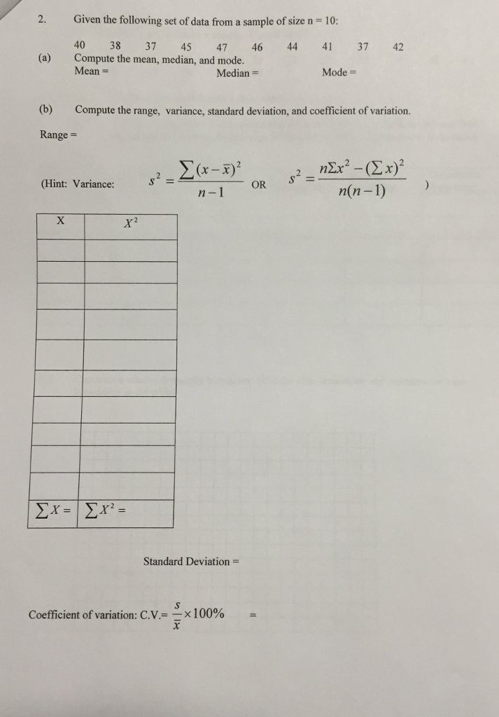 Solved Given the following set of data from a sample of size | Chegg.com