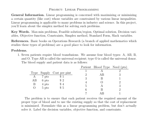 Solved PROJECT: LINEAR PROGRAMMING n. Linea r programming is | Chegg.com