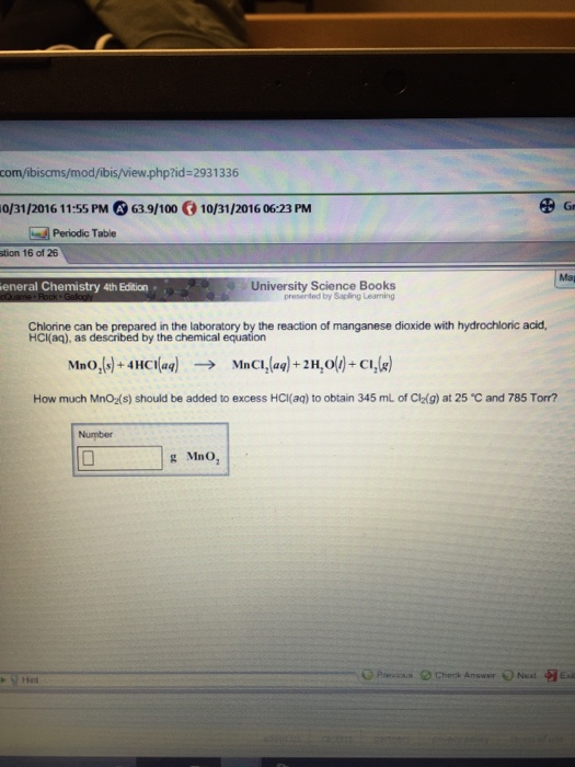 Solved Chlorine can be prepared in the laboratory by the