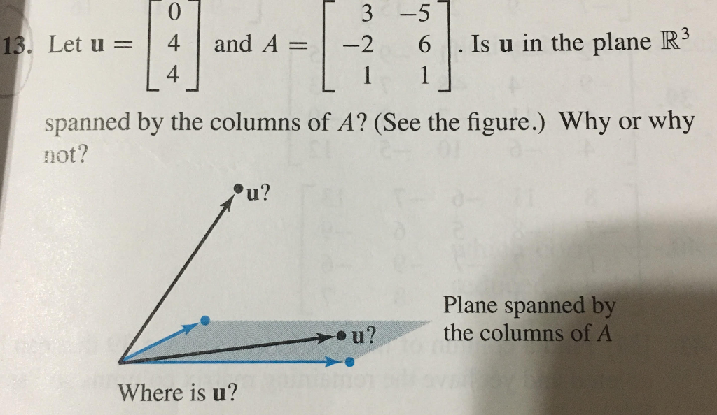 0 4 | and A = 1-2 4 3 5 13. Let u = | 6 | . Is u in | Chegg.com