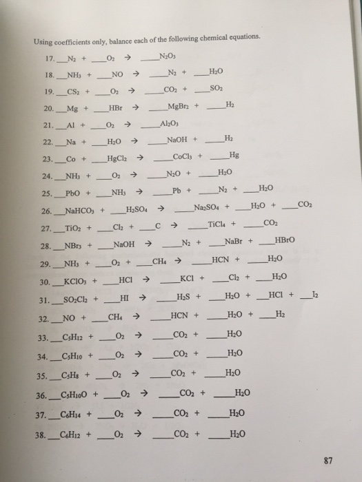 Solved Balancing Chemical Equations - Practice Exercises 