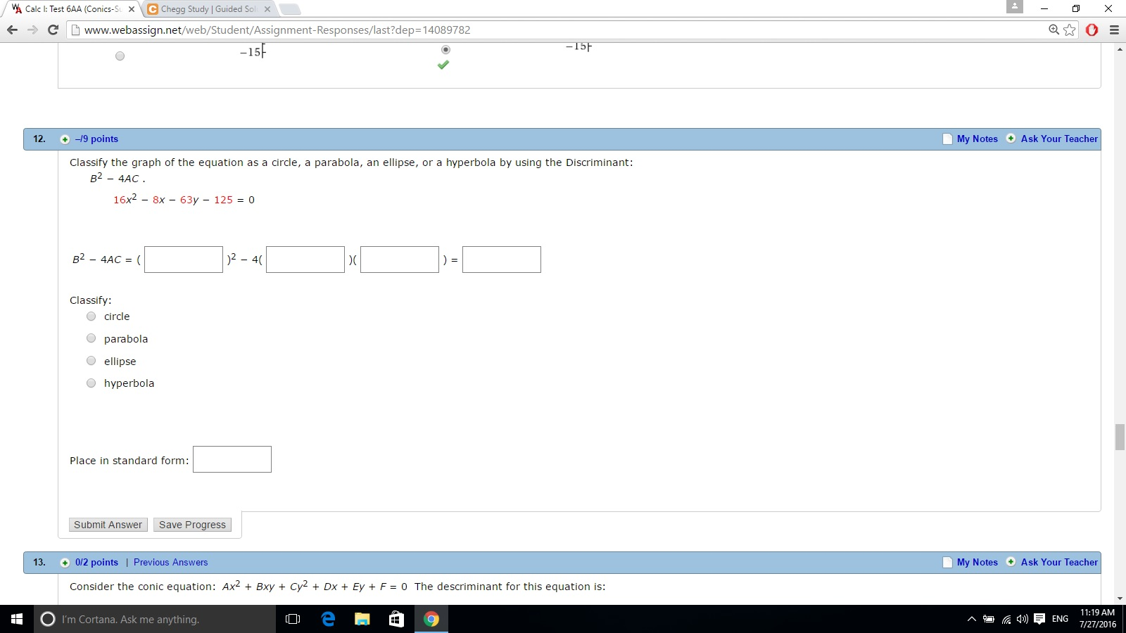 Solved Classify the graph of the equation as a circle, a | Chegg.com