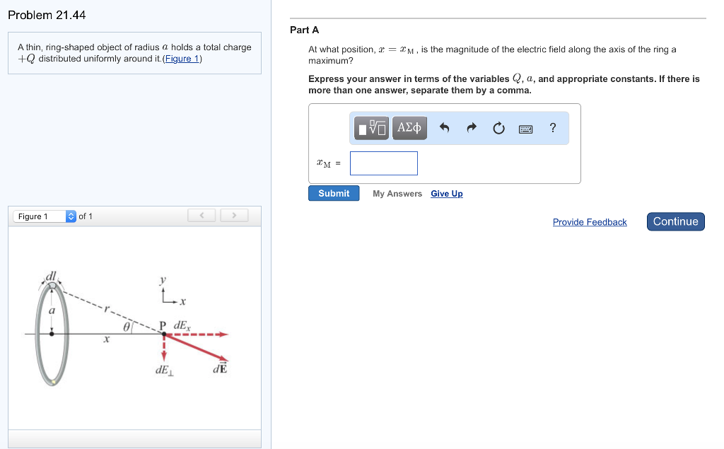 Solved A thin, ring-shaped object of radius a holds a total | Chegg.com