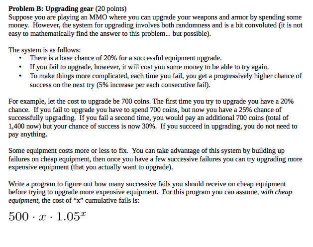 Solved Problem B: Upgrading Gear (20 Points) Suppose You Are | Chegg.com