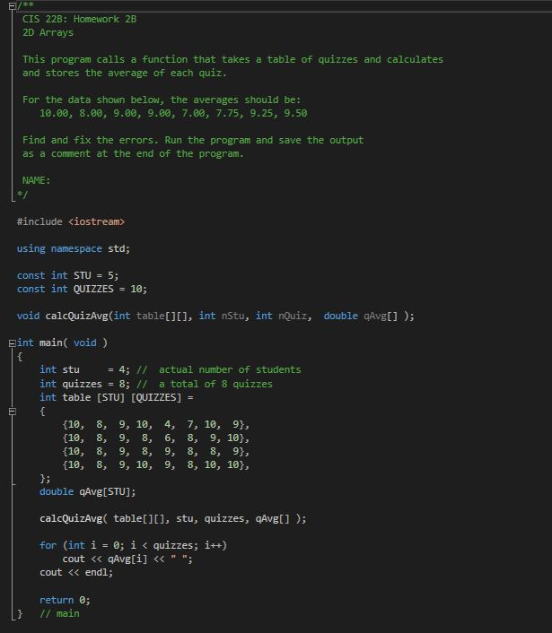 Solved CIS 22B: Homework 2B 2D Arrays This Program Cal1s A | Chegg.com