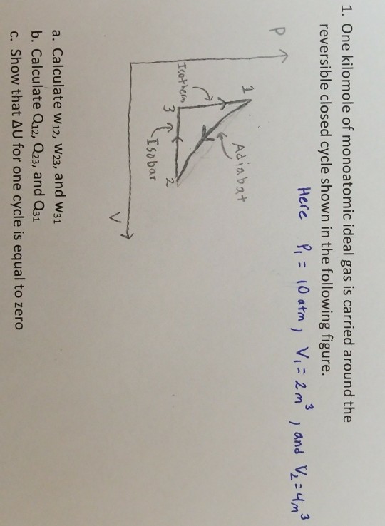 solved-1-one-kilomole-of-monoatomic-ideal-gas-is-carried-chegg
