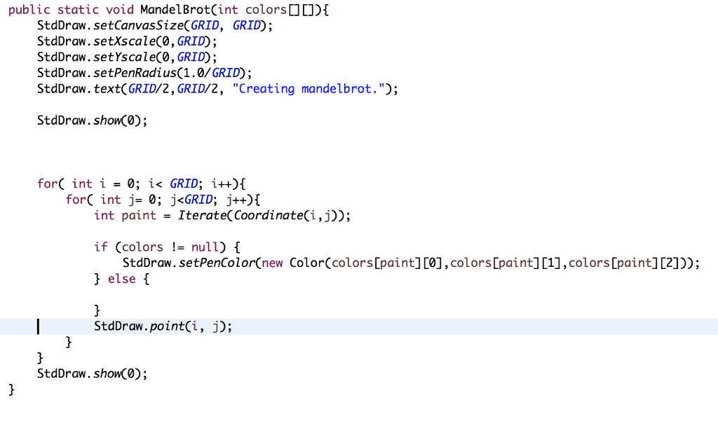 Solved I have the method (java) for drawing mandelbrot | Chegg.com