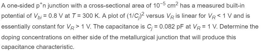 Solved A one-sided p'n junction with a cross-sectional area | Chegg.com