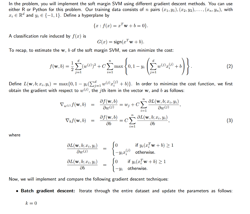 In the problem, you will implement the soft margin | Chegg.com