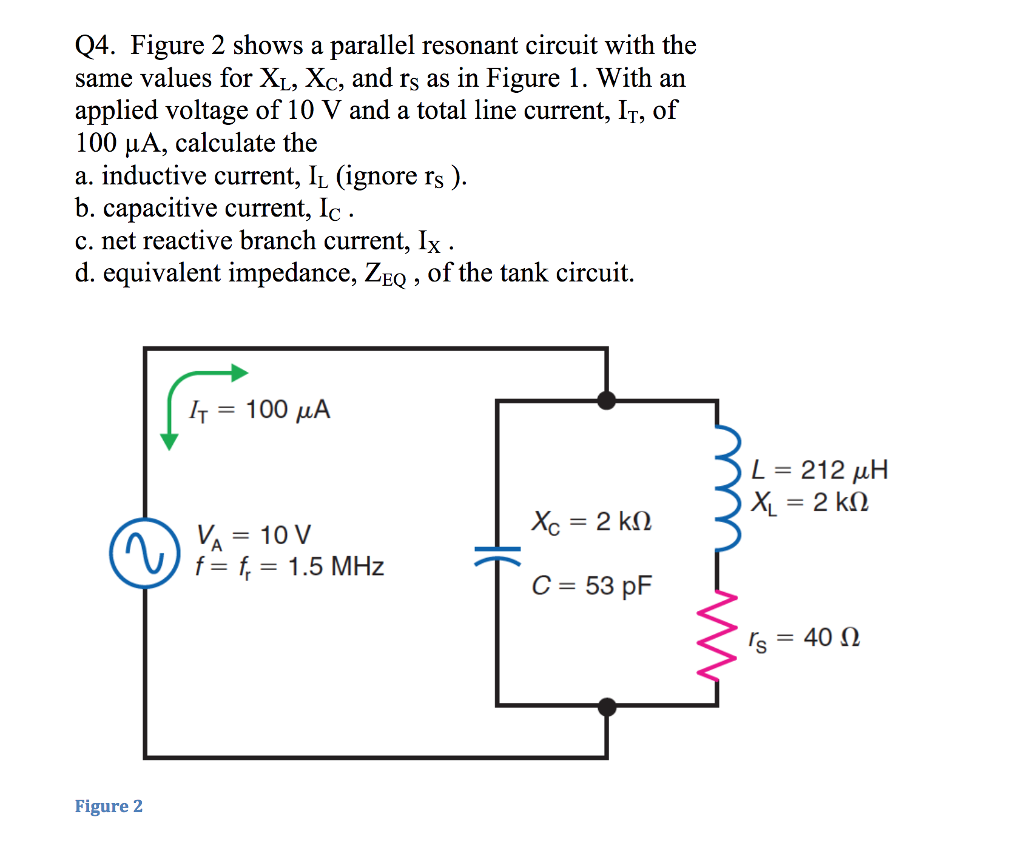 Solved Q4. Figure 2 shows a parallel resonant circuit with