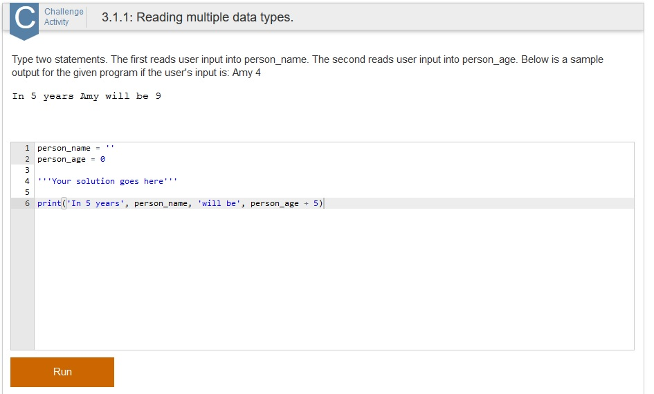 Solved Challenge Actvity 3.1.1: Reading Multiple Data Types | Chegg.com