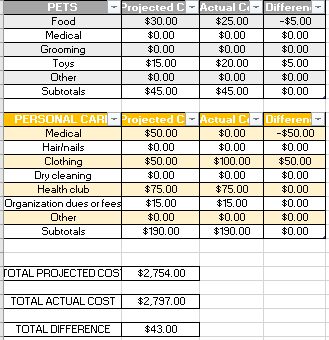 Column1 Personal Monthly Budget Column2 Column | Chegg.com