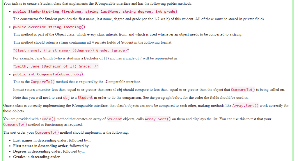 Solved Your task is to create a Student class that | Chegg.com