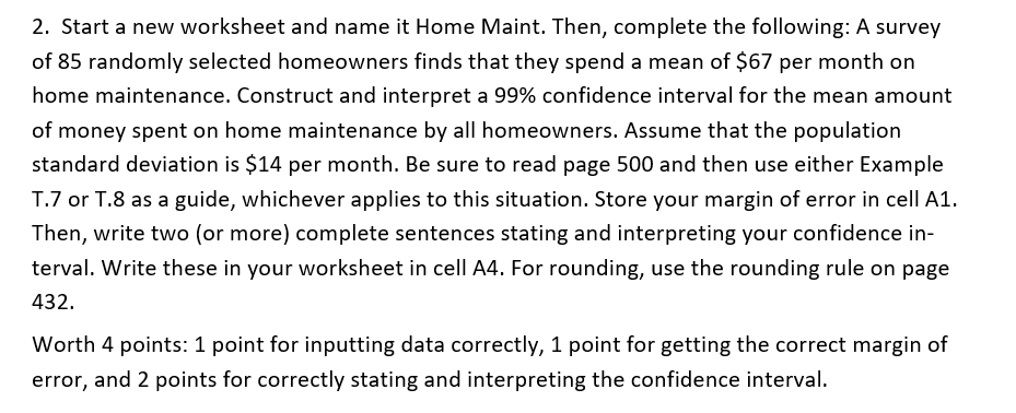 Solved: Start A New Worksheet And Name It Home Maint. Then... | Chegg.com