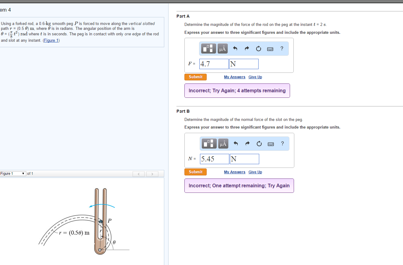 Solved Using a forked rod. a 0.6-kg smooth peg P is forced | Chegg.com
