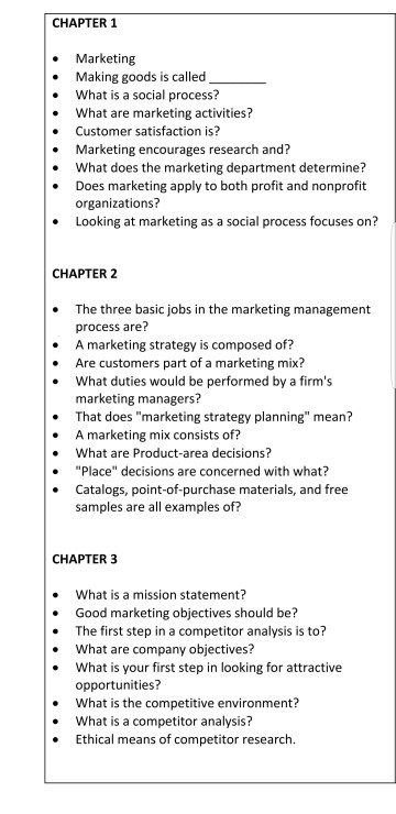 Solved CHAPTER 1 Marketing Making goods is called What is a | Chegg.com