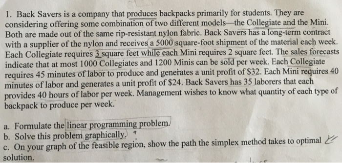 Solved Back Savers is a company that produces backpacks | Chegg.com