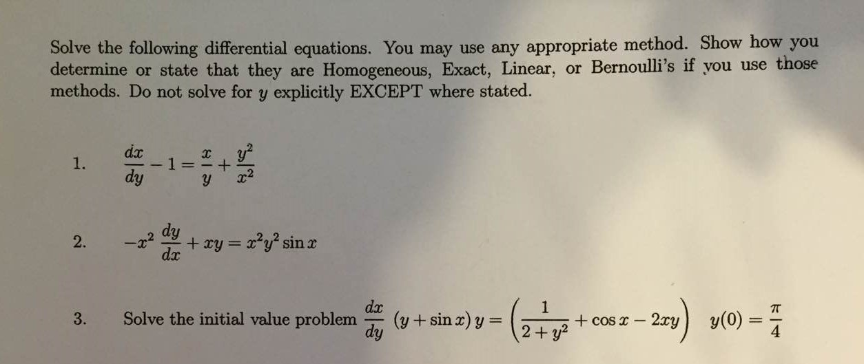 Solved Solve The Following Differential Equations. You May | Chegg.com