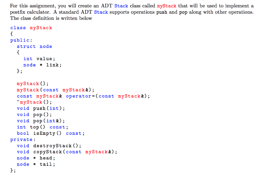 For this assignment, you will create an ADT Stack | Chegg.com