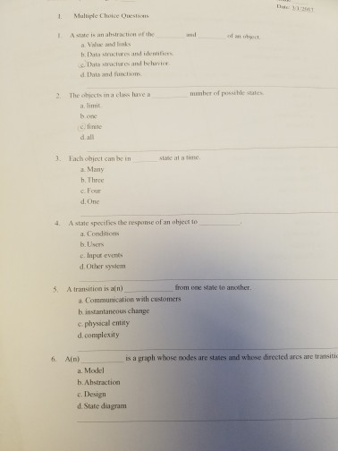 Solved 1. Multiple Choice Questions an abstraction of a | Chegg.com